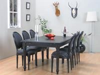 Hioshop Mozart zwarte eettafel met 6 zwarte stoelen Rococo.