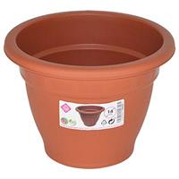 Hega Hogar Set van 4x stuks terra cotta kleur ronde plantenpot/bloempot kunststof diameter 14 cm - Plantenbakken/bloembakken voor buiten