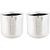 Cosy @ Home 2x Zilveren ronde plantenpotten/bloempotten Cerchio 11 cm keramiek - Plantenpot/bloempot metallic Zilver