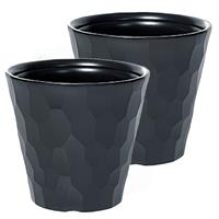 Set van 4x stuks kunststof Rocka bloempot/plantenpot antraciet 35 x 32 cm - 19 liter - Ronde bloempotten