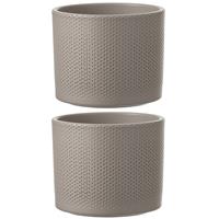 Mica Decorations 2x stuks bloempot in kleur relief Taupe