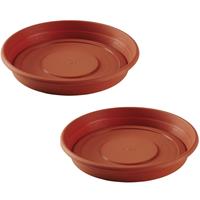 Hega Hogar Set van 2x stuks bloempot/plantenpot terra cotta kleur onderschaal/opvangbord kunststof diameter 35 cm. Voor een pot met diameter 40 cm