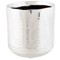 Cosy @ Home 1x Zilveren ronde plantenpotten/bloempotten Cerchio 13 cm keramiek - Plantenpot/bloempot metallic Zilver