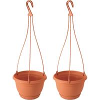 4x Stuks terracotta ophang bloempot/plantenpot kunststof met schotel 1,2 liter - 18 cm - Tuin hangdecoratie