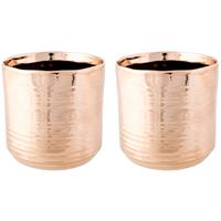 Cosy @ Home 2x Koperen ronde plantenpotten/bloempotten Cerchio 13 cm keramiek - Plantenpot/bloempot metallic Koper