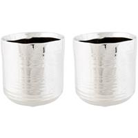 Cosy @ Home 2x Zilveren ronde plantenpotten/bloempotten Cerchio 13 cm keramiek - Plantenpot/bloempot metallic Zilver