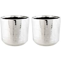 Cosy @ Home 2x Zilveren ronde plantenpotten/bloempotten Cerchio 16,5 cm keramiek - Plantenpot/bloempot metallic Zilver