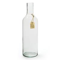 Bellatio Transparante fles vaas/vazen van eco glas 15 x 53 cm - Gerecycled glas - Woonaccessoires/woondecoraties - Glazen bloemenvaas - Boeketvaas - Flesvaas/flesvazen