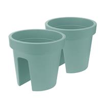 Set van 3x stuks kunststof balkon plantenpotten/bloempotten mint groen 28 x 25 cm - Reling/hang bloempot