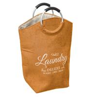 Decopatent Â XL Wasmand 80L - Tekst Deluxe Laundry -> Wash Dry Iron - Waszak met handvat - Grote Badkamer Wasmand - Velours - Geel