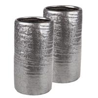 Cosy @ Home 2x stuks cilinder vazen keramiek Zilver