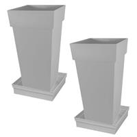 Set Van 2x Stuks Bloempotten Toscane Vierkant Kunststof Grijs 43 X 43 X 80 Cm Inclusief Onderschalen - Plantenpotten