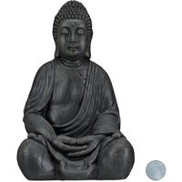 RELAXDAYS XL Buddha Figur sitzend, 50 cm hoch, Feng Shui, Outdoor, Garten Dekofigur, groÃŸe Zen Buddha Statue, dunkelgrau - 
