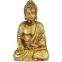 RELAXDAYS Buddha Figur Garten, wetterfest & frostsicher, Gartenbuddha sitzend, Gartenfigur, HxBxT: 17 x 10 x 7 cm, gold - 