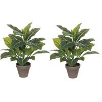 Shoppartners 3x stuks groene Philodendron kunstplant 49 cm in grijze pot -