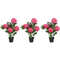 Shoppartners 4x stuks roze Paeonia/pioenrozen struik kunstplanten 57 cm in pot -