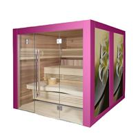 Gartentraum.de Komfortable Indoor Sauna für 6 bis 8 Personen in Farbe nach Wahl - Kija / mit Glastür / Finnische Sauna
