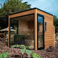 Gartentraum.de Luxuriöse Outdoor Sauna mit großen Glaswänden und moderner Ausstattung - Cheops / für 6 Personen