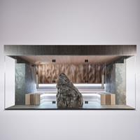 Gartentraum.de Große Luxus Sauna für den Innenbereich mit 3D Holzwand und Findling für 10-15 Personen - Taria