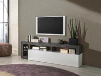 Kauf-unique TV-Möbel SEFRO - 1 Tür & 4 Ablagen - Weiß lackiert & Beton-Optik