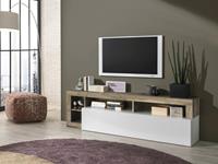 Kauf-unique TV-Möbel SEFRO - 1 Tür & 4 Ablagen - Weiß lackiert & Eiche