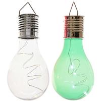 Lumineo 2x Buitenlampen/tuinlampen Lampbolletjes/peertjes 14 Cm Transparant/groen - Buitenverlichting