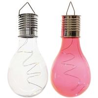 Lumineo 2x Buitenlampen/tuinlampen Lampbolletjes/peertjes 14 Cm Transparant/rood - Buitenverlichting