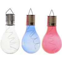 Lumineo 3x Buitenlampen/tuinlampen Lampbolletjes/peertjes 14 Cm Transparant/blauw/rood - Buitenverlichting