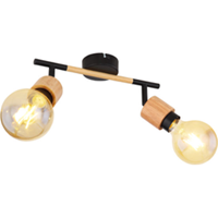 Globo Houten plafondlamp 2-lichts met metaal | Zwart | E27 | Plafondspots | Binnen | Industrieel