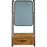 Clayre & Eef Wandspiegel 46*27*90 cm Bruin, Zwart Ijzer, Glas, Hout Rechthoek Grote Spiegel Muur Spiegel Wand Spiegel