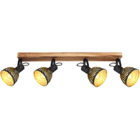 Globo Donkerbruine houten balk met zwarte spotlight vier lichts | Plafondspots | Woonkamer | Eetkamer
