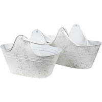 Clayre & Eef Bloempotten Binnen Set van 2 40*21*25 / 35*18*23 cm Wit, Grijs Metaal Plantenpot