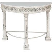 Clayre & Eef Sidetable 120*49*86 cm Wit Ijzer, Hout HalfRond Bloemen Wandtafel Haltafel Console Tafel