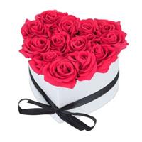 RELAXDAYS Weiße Rosenbox mit 13 Rosen rot/weiß