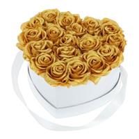 RELAXDAYS Weiße Rosenbox mit 18 goldenen Rosen gold/weiß