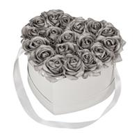 RELAXDAYS Weiße Rosenbox mit 18 silbernen Rosen silber/weiß