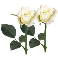 Bellatio Set van 4x stuks kunstbloemen roos/rozen Alicia parel wit 30 cm -