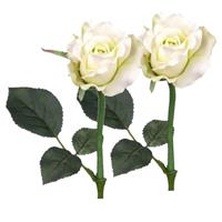 Bellatio Set van 6x stuks kunstbloemen roos/rozen Alicia parel wit 30 cm -