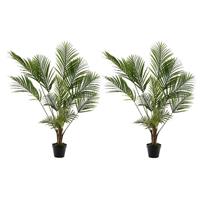 Bellatio 2x Groene Areca/goudpalm kunstplant 125 cm in zwarte plastic pot -