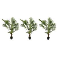 Bellatio 3x Groene Areca/goudpalm kunstplant 125 cm in zwarte plastic pot -