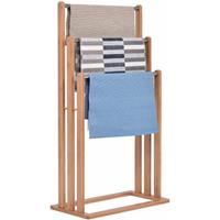 costway Vrijstaand handdoekenrek stevig bamboe handdoekenrek badkamer organizer met 3 handdoekenrekken