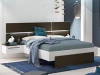 Mobistoxx Bed en nachtkastjes PADEL 140x190 cm hoogglans wit/grijs moonstone