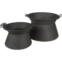 Clayre & Eef Bloempotten Binnen Set van 2 Ø 28*20 cm / Ø 22*16 cm Grijs Ijzer Rond Plantenpot