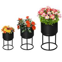Outsunny 3er Set Blumenständer mit Blumentopf aus Metall Schwarz - schwarz - 