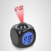 Huismerk Multifunctionele LED Projectie wekker Voice Talking Clock specificatie: zwart + USB-kabel