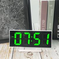 huismerk Multifunctionele groot scherm elektronische klok Mute LED mirror alarm clock (groen licht met wit frame)