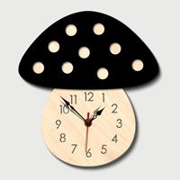 huismerk Kleuterschool Cartoon Mute Wall Clock Creatieve Kinderen Kleurrijke Paddestoel Decoratieve Klok (Zwart)