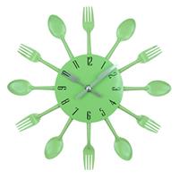 huismerk Bestek metalen keuken Wandklok lepel vork creatieve kwarts muur gemonteerde klokken modern design decoratieve horloge groen