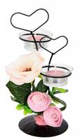 I.GE.A. Teelichthalter »Rose« (1 Stück), Aus Metall, mit Glaseinsätzen, Teelichtkerzen und Kunstblumen Kerzenständer Kerzenhalter Tischdeko Kerzen Advent Muttertag Valentins