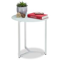 RELAXDAYS Runder Beistelltisch aus Glas und Metall, dekorativer Loungetisch, HxBxT: 51 x 50 x 50 cm, in trendigem Weiß - 